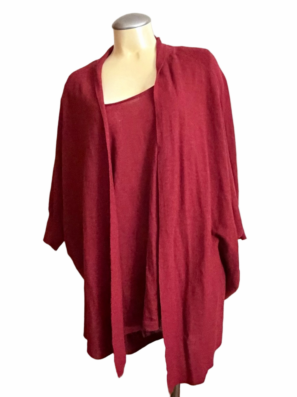 Eileen Fisher Woman Open Front Burgundy Tank Open Front Matching Sweater Set 3X